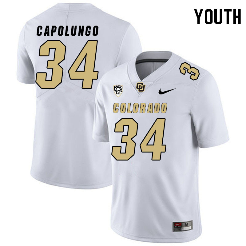 Youth #34 Dante Capolungo Colorado Buffaloes College Football Jerseys Stitched Sale-White - Click Image to Close